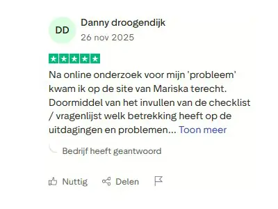 Trustpilot beoordeling 5 sterren, checklist vragenlijst